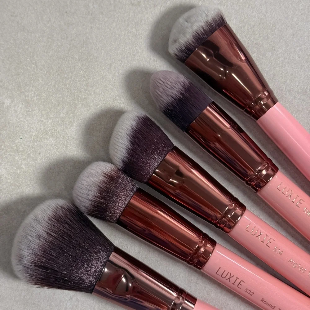 Luxie Brush Set 5 Piece Face Makeup Brushes Pink Rose Gold